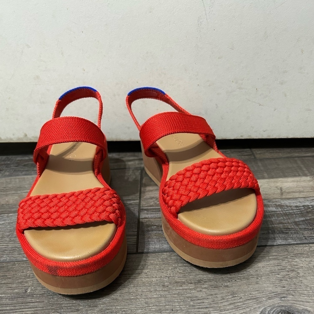 Rothy's The Lightweight Platform Wedge Sandals Red Hot Woven Size 9 - Picture 6 of 13